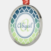 Monogrammed Blue Green Moroccan Lattice Pattern Metalen Ornament (Links)