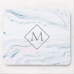 Monogrammed Blue Grey and Pink Marble Muismat