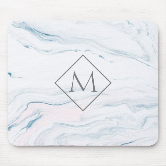 Monogrammed Blue Grey and Pink Marble Muismat (Voorkant)