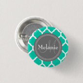 Monogrammed Blue & Grey Quatrefoil Ronde Button 3,2 Cm (Voorkant /achterkant)