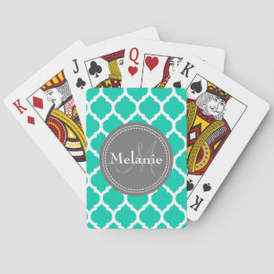 Monogrammed Blue & Grey Quatrefoil Speelkaarten