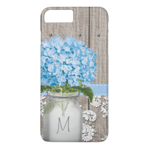 Monogrammed Blue Hydrangea Mason Jar iPhone 8 Plus / 7 Plus Hoesje