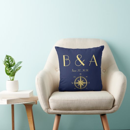 Monogrammed Blue Nautical Wedding Kussens (Stoel)