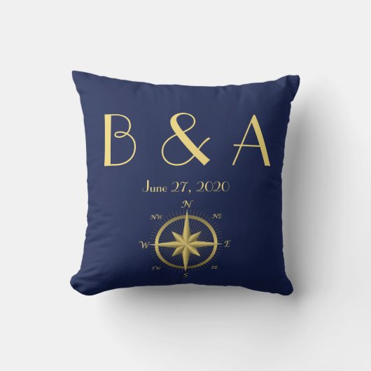 Monogrammed Blue Nautical Wedding Kussens (Voorkant)