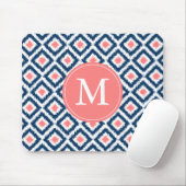 Monogrammed Blue Navy Diamonds Ikat Pattern Muismat (Met muis)