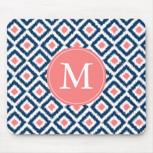 Monogrammed Blue Navy Diamonds Ikat Pattern Muismat (Voorkant)