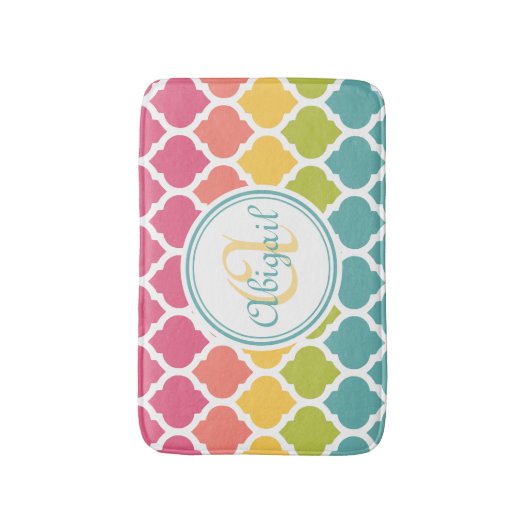 Monogrammed Blue Pink Moroccan Lattice Pattern Badmat (Voorkant Verticaal)