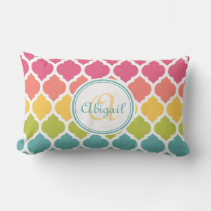 Monogrammed Blue Pink Moroccan Lattice Pattern Kussen