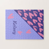 Monogrammed Blue Roze Heart Pattern Cute Girly Legpuzzel (Horizontaal)