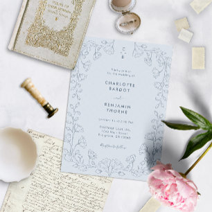 Monogrammed Blue Wedding Uitnodiging