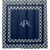 Monogrammed Blue, White, Multi-Thread Pset Douchegordijn (Voorkant)