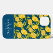 Monogrammed Blue Yellow Waterverf Lemon Pattern Case-Mate iPhone Case (Achterkant (horizontaal))