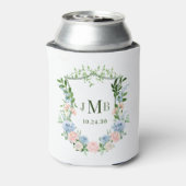 Monogrammed Blush Blue Floral Crest Wedding Blikjeskoeler (Blikje Achterkant)