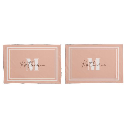 Monogrammed Blush Pink Kussensloop (Voorkant-Set)