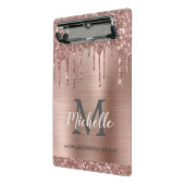 Monogrammed Blush Roos Gold Glitter Dripping Mini Klembord (Angled2)