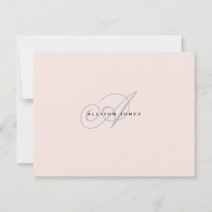Monogrammed Blush roze and grijs Flat Bedankkaart