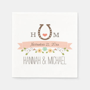 Monogrammed Blush Roze Hoefijzer Hart Wedding Servet
