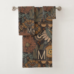 Monogrammed Boho bloemen Bladeren Oerwoud Bad Handdoek