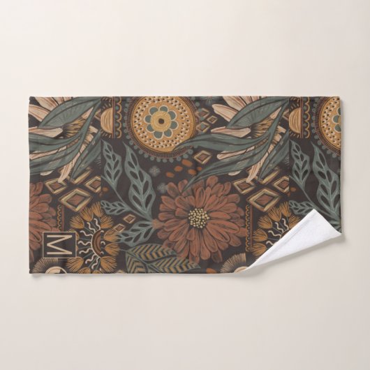 Monogrammed Boho bloemen Bladeren Oerwoud Bad Handdoek (Handdoek)