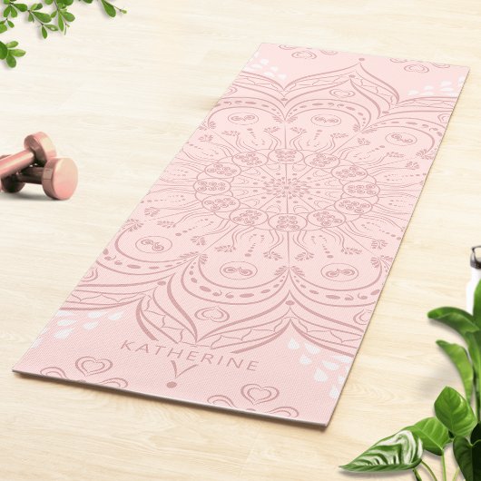 Monogrammed Boho Blush Pink Mandala Elegant Yogamat