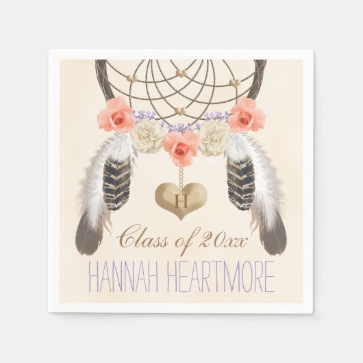 Monogrammed Boho Dream Catcher Afstudeerfeest Servet (Voorkant)