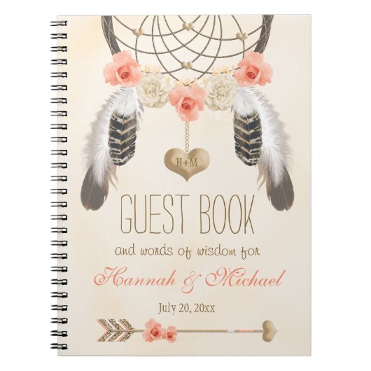 Monogrammed Boho Drocatcher Wedding Guest Book Notitieboek (Voorkant)