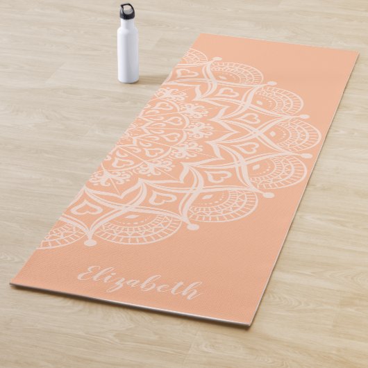 Monogrammed Boho Mandala Perzik Sinaasappel Yogamat (In situ)