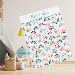 Monogrammed Boho Rainbows Blauwgroen Sinaasappel B Fleece Deken