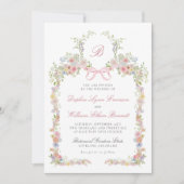 Monogrammed Bows and Wildflowers Wedding Kaart (Voorkant)