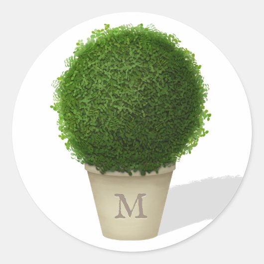 Monogrammed Boxwood Topiary Personal Seal Ronde Sticker (Voorkant)