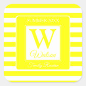Monogrammed Bright Yellow Family Reunion Vierkante Sticker (Voorkant)