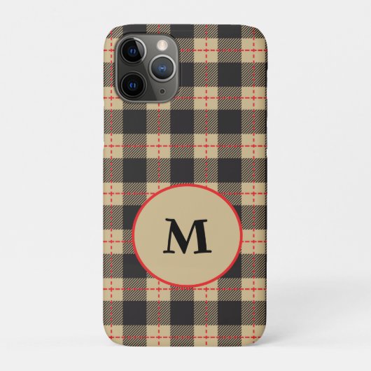 Monogrammed Brown Black en Red Buffalo Case-Mate iPhone Case (Achterkant)