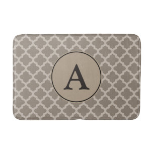 Monogrammed Brown Pattern Bath Mat