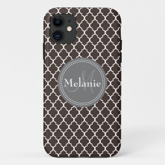 Monogrammed Brown White Moroccan Lattice Pattern Case-Mate iPhone Case (Achterkant)