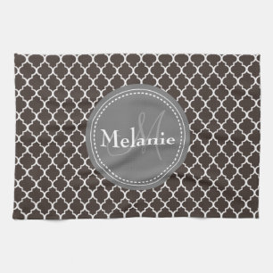 Monogrammed Brown White Moroccan Lattice Pattern Theedoek