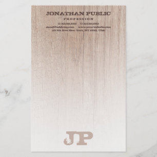 Monogrammed Brown Wood Board Plank Kijk Sjabloon Briefpapier
