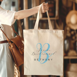 Monogrammed bruidsmeisje Initiaal Aqua Blue Tote Bag