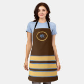 Monogrammed Bruin en geel stripte Apron Schort (Gedragen)