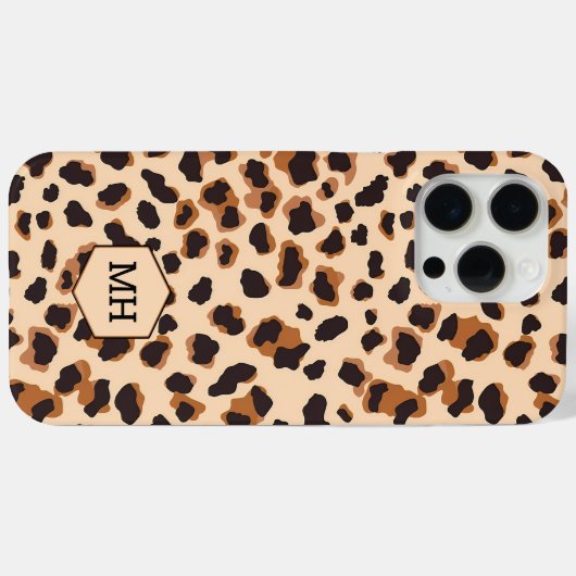 Monogrammed Bruin Luipaard Patroon Modern Chic Case-Mate iPhone Case (Achterkant (horizontaal))