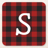 Monogrammed buffel plaid vierkante kartonnen onderzetter (Voorkant)