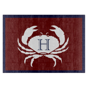 Monogrammed Burgundy Navy Blue White Crab Nautical Snijplank
