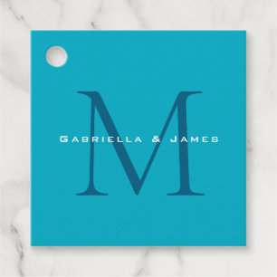 Monogrammed Calligraphy Azure Blue Modern Plain Bedankjes Labels