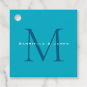 Monogrammed Calligraphy Azure Blue Modern Plain Bedankjes Labels (Voorkant)