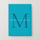 Monogrammed Calligraphy Azure Blue Modern Plain Button (Voorkant)