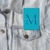 Monogrammed Calligraphy Azure Blue Modern Plain Button (Insitu)