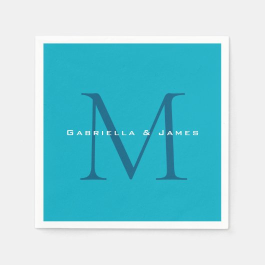 Monogrammed Calligraphy Azure Blue Modern Plain Servet (Voorkant)