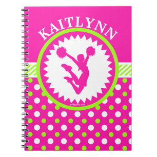 Monogrammed Cheer/Pom Pink en Green Polka-Stippen Notitieboek