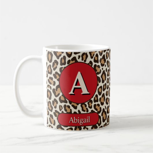 Monogrammed Cheetah Print en Cherry Red Mok (Links)