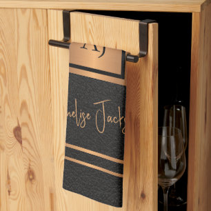 Monogrammed chef-naam gepersonaliseerd zwart goud theedoek