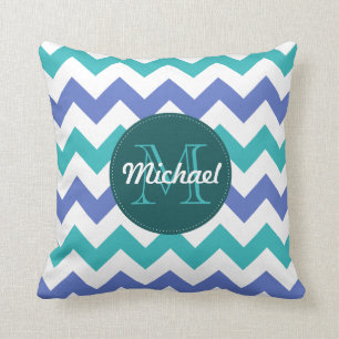 Monogrammed Chevron Blauwgroen Violet Circle Stitc Kussen